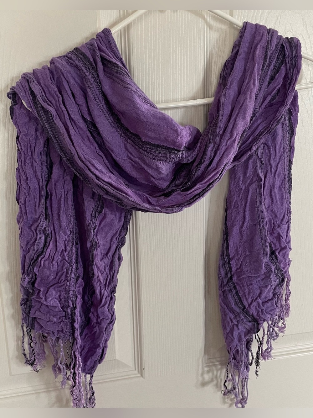 Thick Purple Fashion Scarf with Black Stripes and Fringe